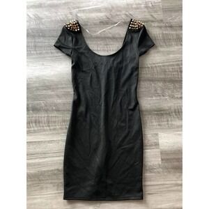 Wet Seal Black Tight Dress S NWT Gold Shoulder Spiked Sexy A10